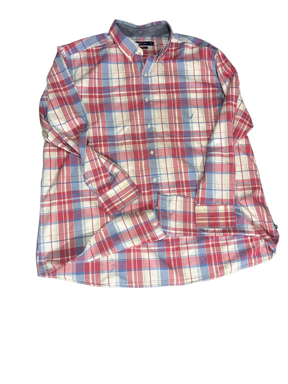 Classic Nautica Men’s Button-Down Plaid Shirt - Red & Blue